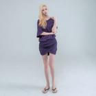 Off-shoulder Lace-trim Shirred Dress