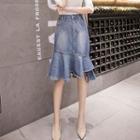 High-waist Asymmetric Denim Mermaid Skirt