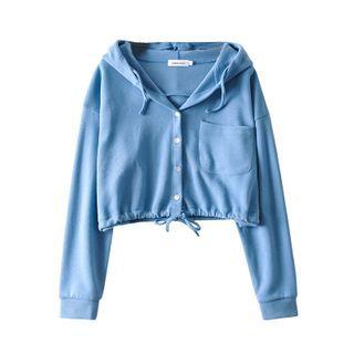 Drawstring-cuff Single-breasted Hooded Jacket