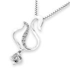 18k/750 White Gold Swan And Star Diamond Accent Pendant (0.13cttw) (free 925 Silver Box Chain, 16)