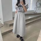Lace Collar Short-sleeve Lettering Midi A-line Dress