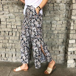 Slit-side Pattern Maxi Culottes
