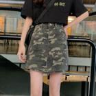 Camo Mini Denim A-line Skirt