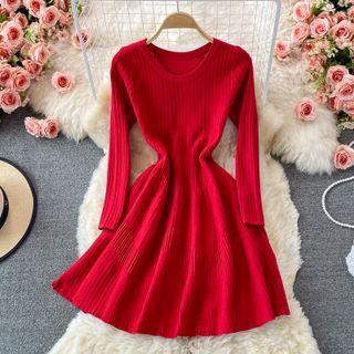 Long Sleeve Pleated Mini Dress
