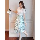 Set: V-neck Cropped Blouse + Dotted Midi A-line Skirt