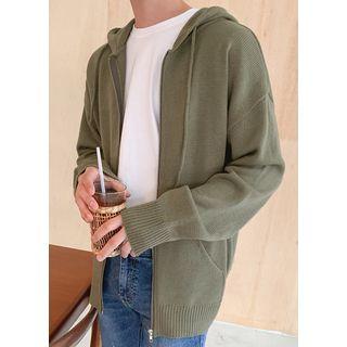 Rib-knit Boxy Zip-up Hoodie