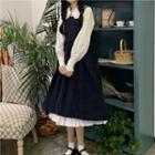 Long-sleeve Collared Midi A-line Dress / A-line Overall Dress