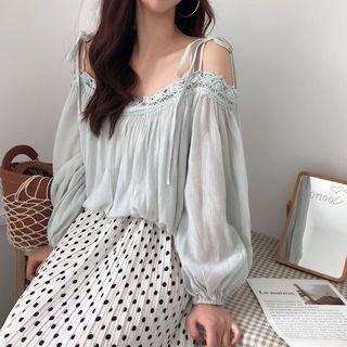 Lace Trim Cut-out Shoulder Blouse