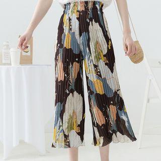 Flower Print Cropped Wide-leg Pants