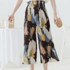 Flower Print Cropped Wide-leg Pants
