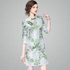 Traditional Chinese 3/4-sleeve Floral Mini Dress