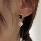 Faux Crystal Pearl Dangle Earring 1 Pair - Black & Gold - One Size