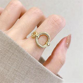 Hoop Rhinestone Alloy Open Ring Gold - One Size