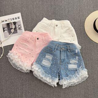 High Waist Beaded Denim Shorts