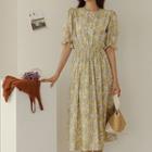 Puff-sleeve Long Floral Dress In 2 Patterns