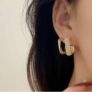 Faux Pearl C-shaped Sterling Silver Stud Earring 1 Pair - Gold - One Size
