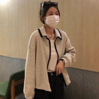 Collar Contrast Trim Zip-up Jacket