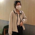 Collar Contrast Trim Zip-up Jacket