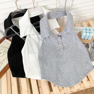 Chain-strap Polo-collar Halter Top