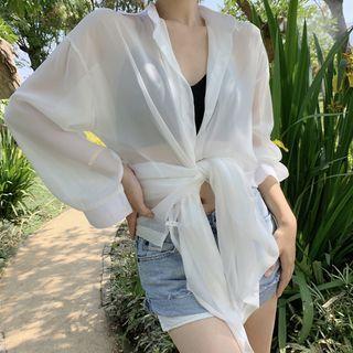 Slit Chiffon Midi Jacket White - One Size