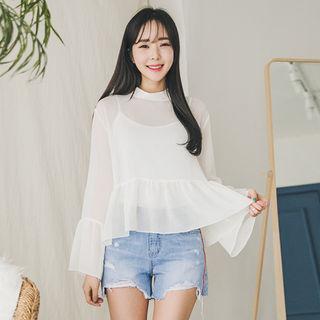 Stand-collar Ruffled Blouse