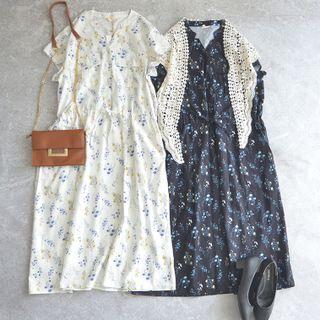 Short-sleeve Floral Drawstring Shirt Dress
