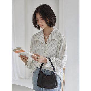 Collared Striped Shirt Gray Stripe - White - One Size