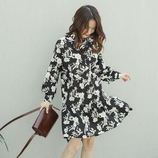 Asymmetric-hem Floral Dress