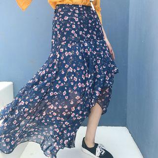 Floral Print Asymmetric Midi Skirt