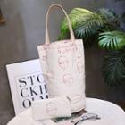 Embroidered Canvas Bucket Bag With Pouch