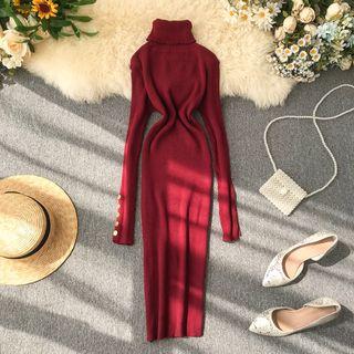 Long-sleeve Turtleneck Knit Maxi Bodycon Dress