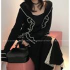 Ruffled Open-front Cardigan Black - One Size