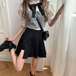 Plaid Vest / Skort / Short-sleeve Shirt