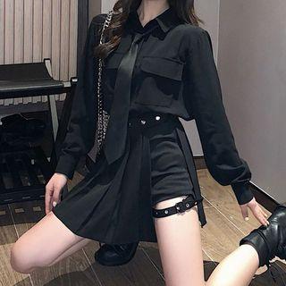 Tie-neck Shirt / Pleated Skort / Set