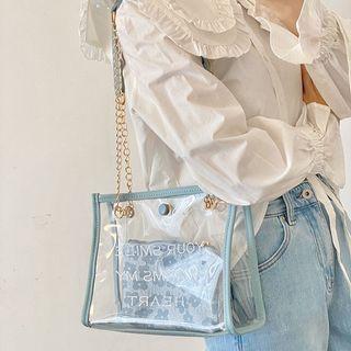 Set: Lettering Pvc Tote Bag + Floral Pouch