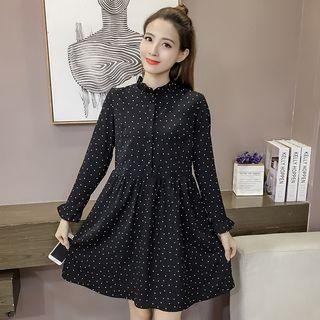 Dotted Long-sleeve A-line Mini Chiffon Dress