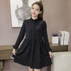 Dotted Long-sleeve A-line Mini Chiffon Dress
