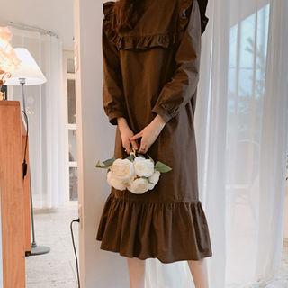 Frilled-collar Ruffle-hem Dress