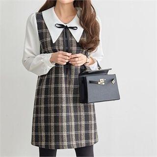 Inset Blouse Plaid Mini Shift Dress