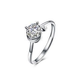 925 Sterling Silver Fashion Simple Round Cubic Zircon Adjustable Ring Silver - One Size