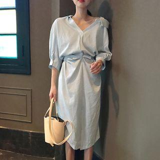 Tie-waist Shirtdress Blue - One Size