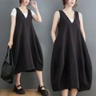 V-neck Midi Overall Dress Black - One Size