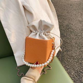 Faux Pearl Drawstring Chain Bucket Bag