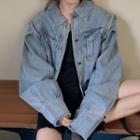 Puff-sleeve Denim Jacket As Shown In Figure - One Size