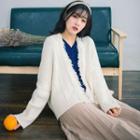 Loose-fit Sweater Striped Knitted Plain Open-front Knit