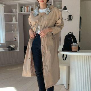 Hooded Drawstring-waist Trench Coat