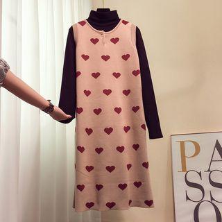 Sleeveless Heart Patterned Midi Knit Dress