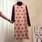 Sleeveless Heart Patterned Midi Knit Dress