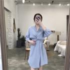 Elbow-sleeve Tie-waist Mini A-line Dress