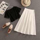 Set: Short-sleeve Cropped T-shirt + Midi A-line Skirt